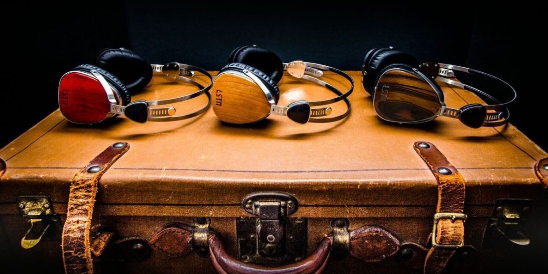 Headphones on briefcase