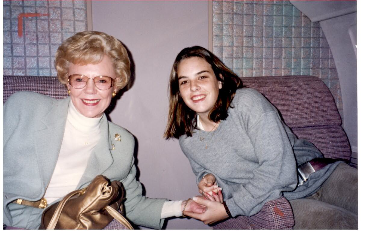 Joan Kroc with granddaughter Amanda sitting down