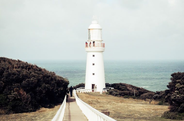 White Lighthouse on Edge of Cliff