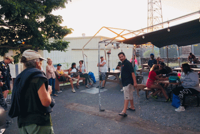 people outside eating